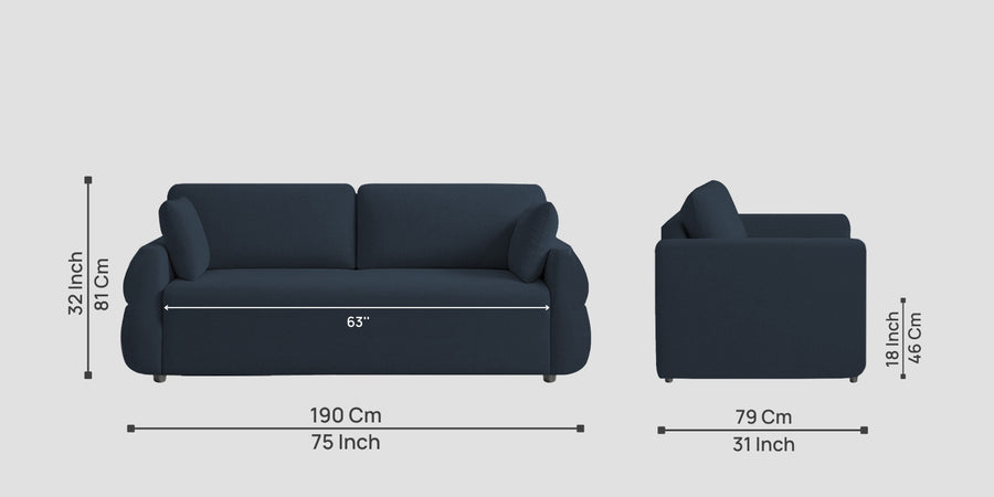 Jack Fabric 3 Seater Sofa In Denim Blue Colour - Febonic Living