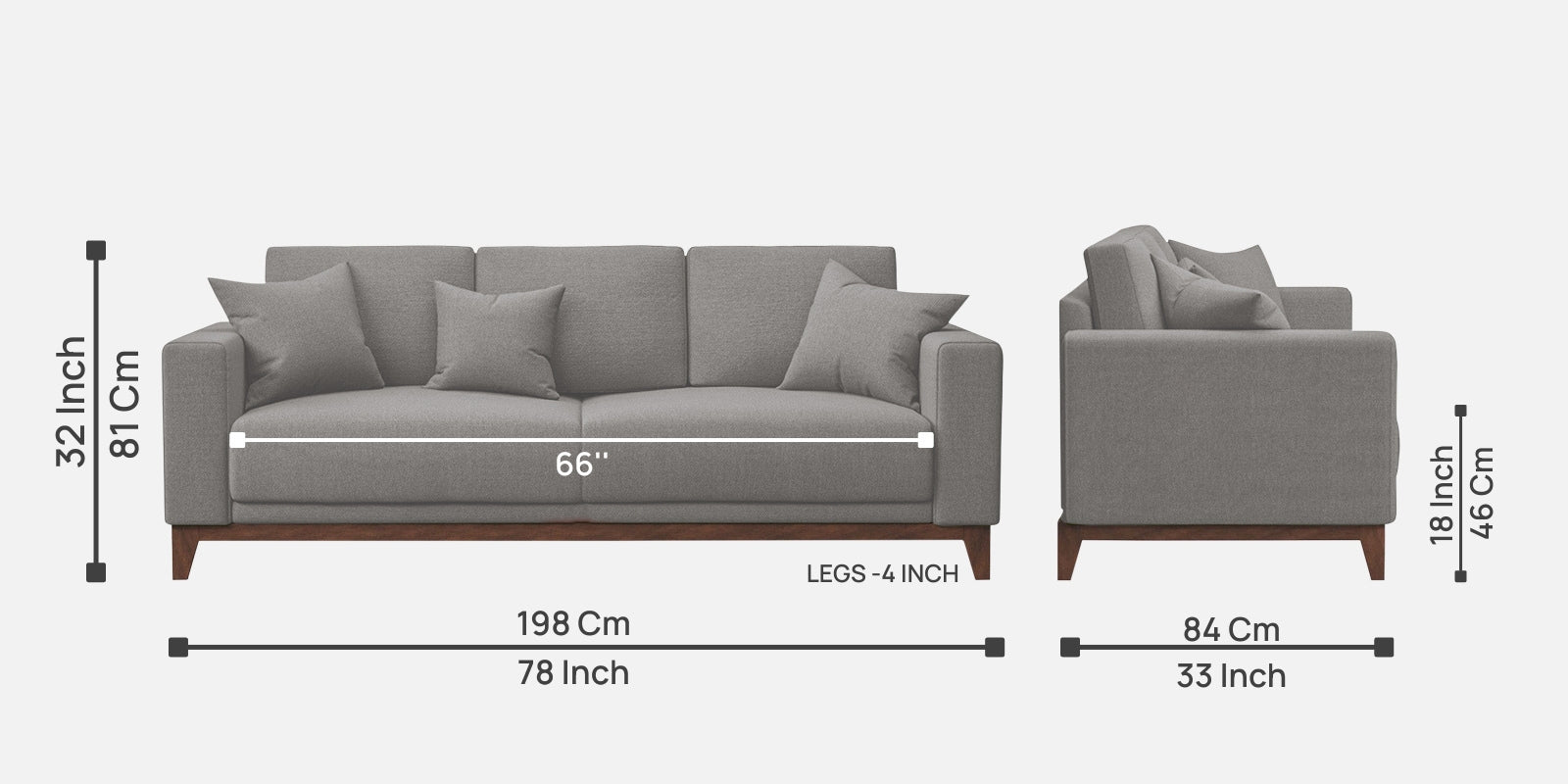 Luca Fabric 3 Seater Sofa in Silver Grey Colour