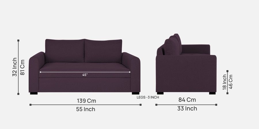 Sigma Fabric 2 Seater Sofa In Greek Purple Colour - Febonic Living