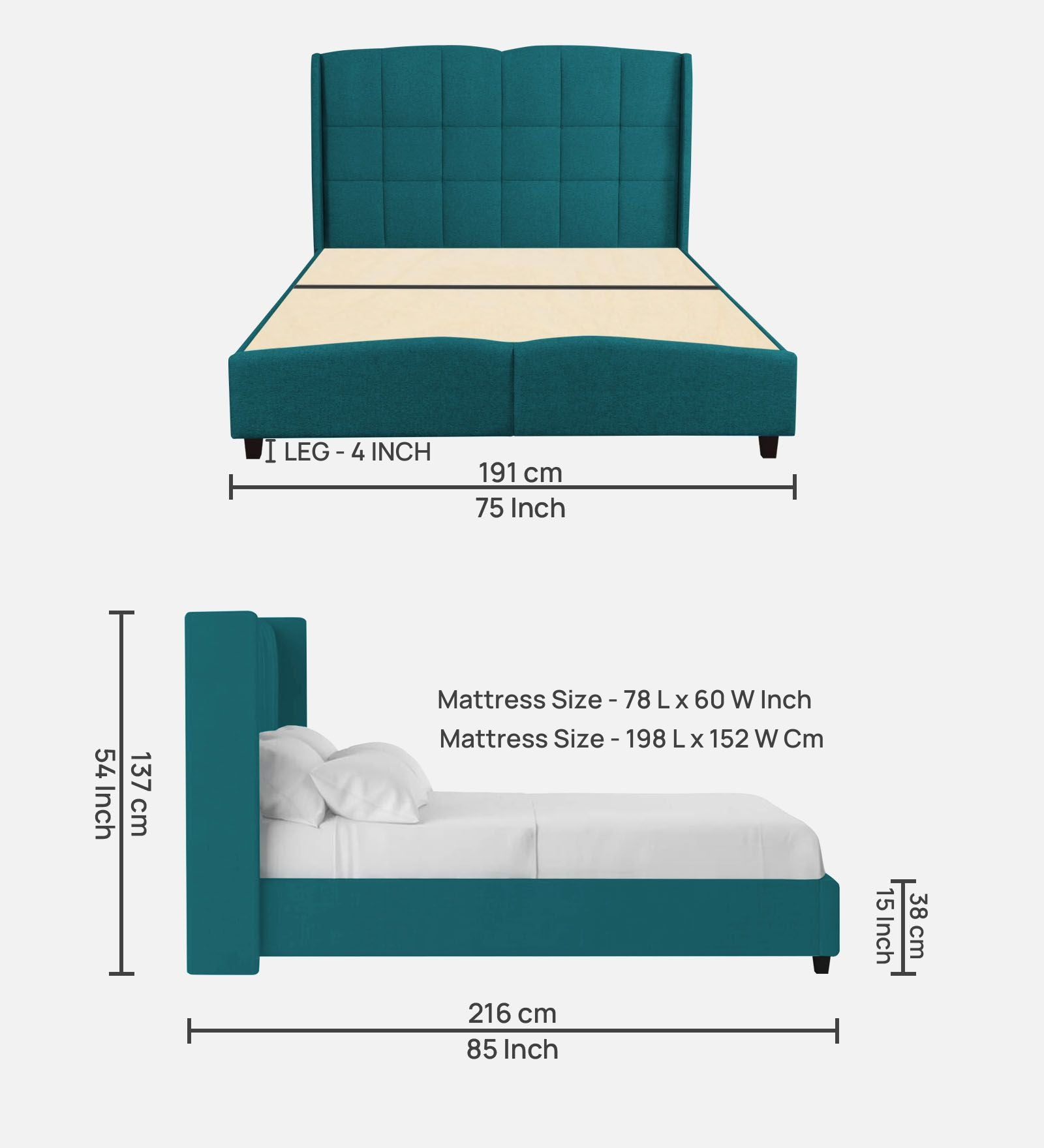 Jovi Velvet Queen Size Bed In Pine Green In Colour