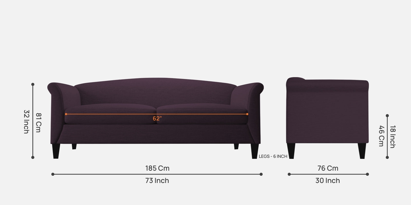 Kimber Fabric 3 Seater Sofa in Greek Purple Colour