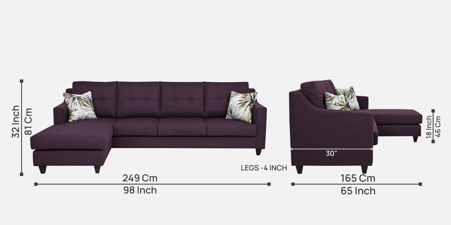 Welly Fabric Rhs Sectional Sofa 3 Lounger In Greek Purple Colour - Febonic Living