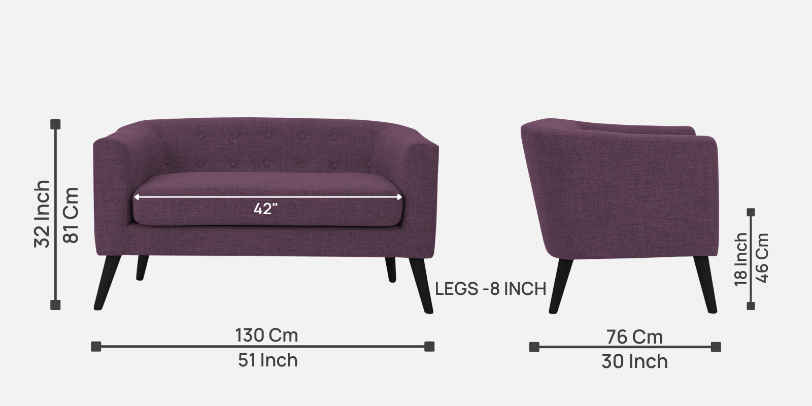 Casper Fabric 2 Seater Sofa in Greek Purple Colour