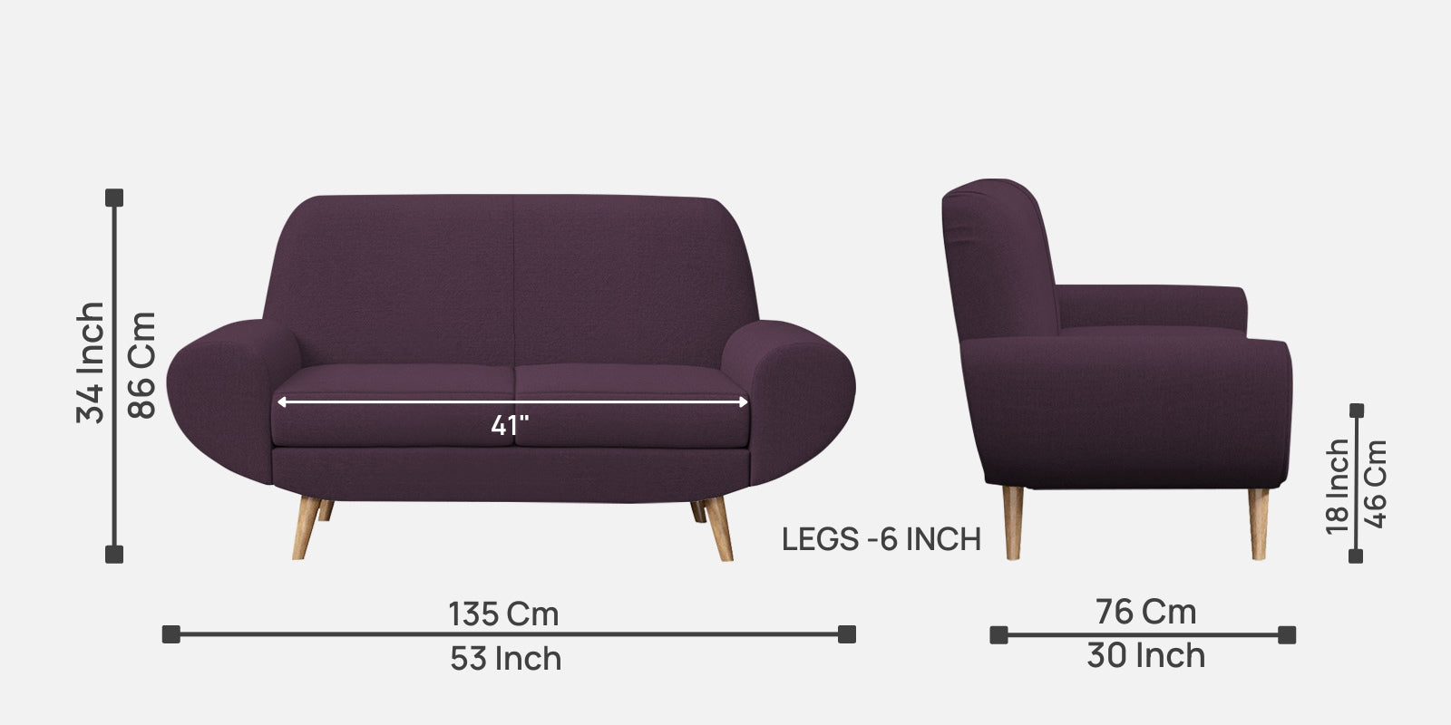 Jessy Fabric 2 Seater Sofa in Greek Purple Colour