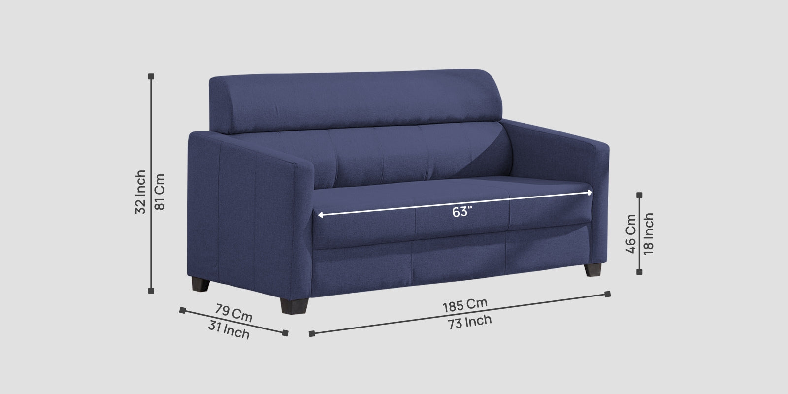 Devo Fabric 3 Seater Sofa in Slate Blue Colour