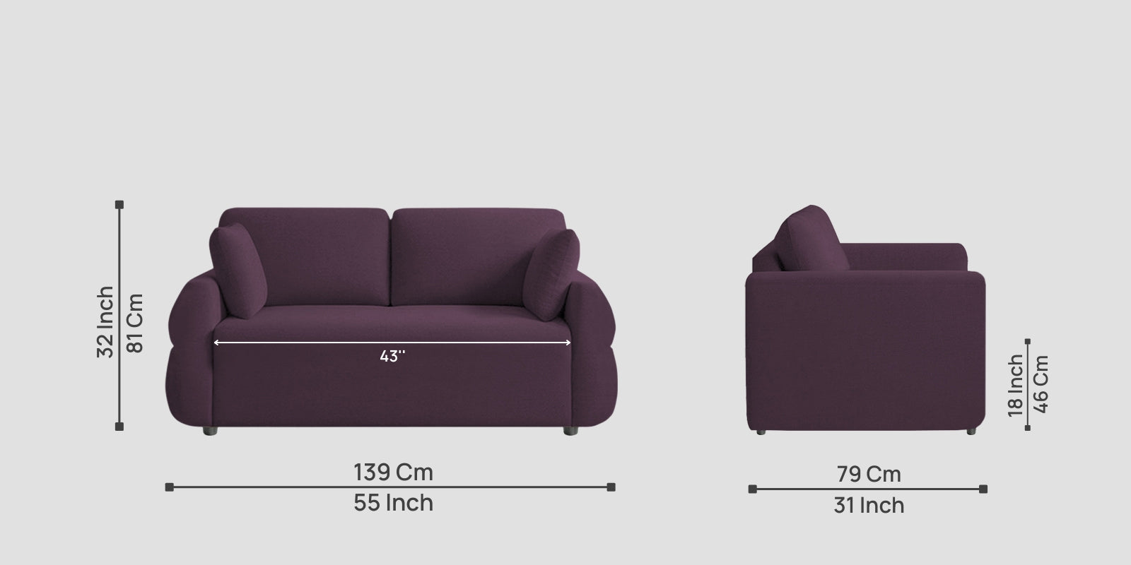 Jack Fabric 2 Seater Sofa In Greek Purple Colour