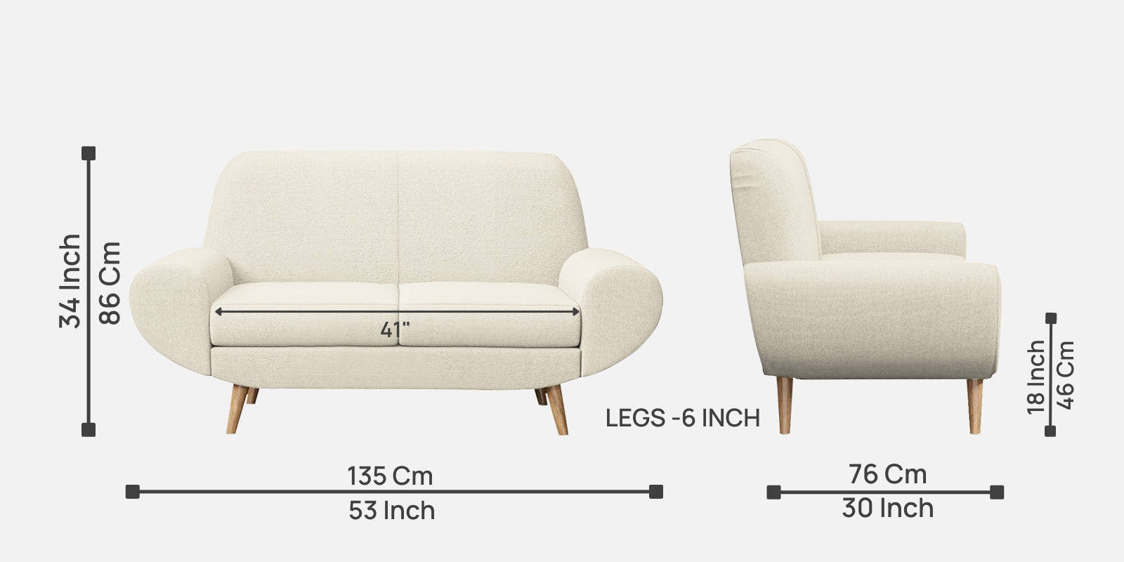 Jessy Fabric 2 Seater Sofa in Ivory Cream Colour