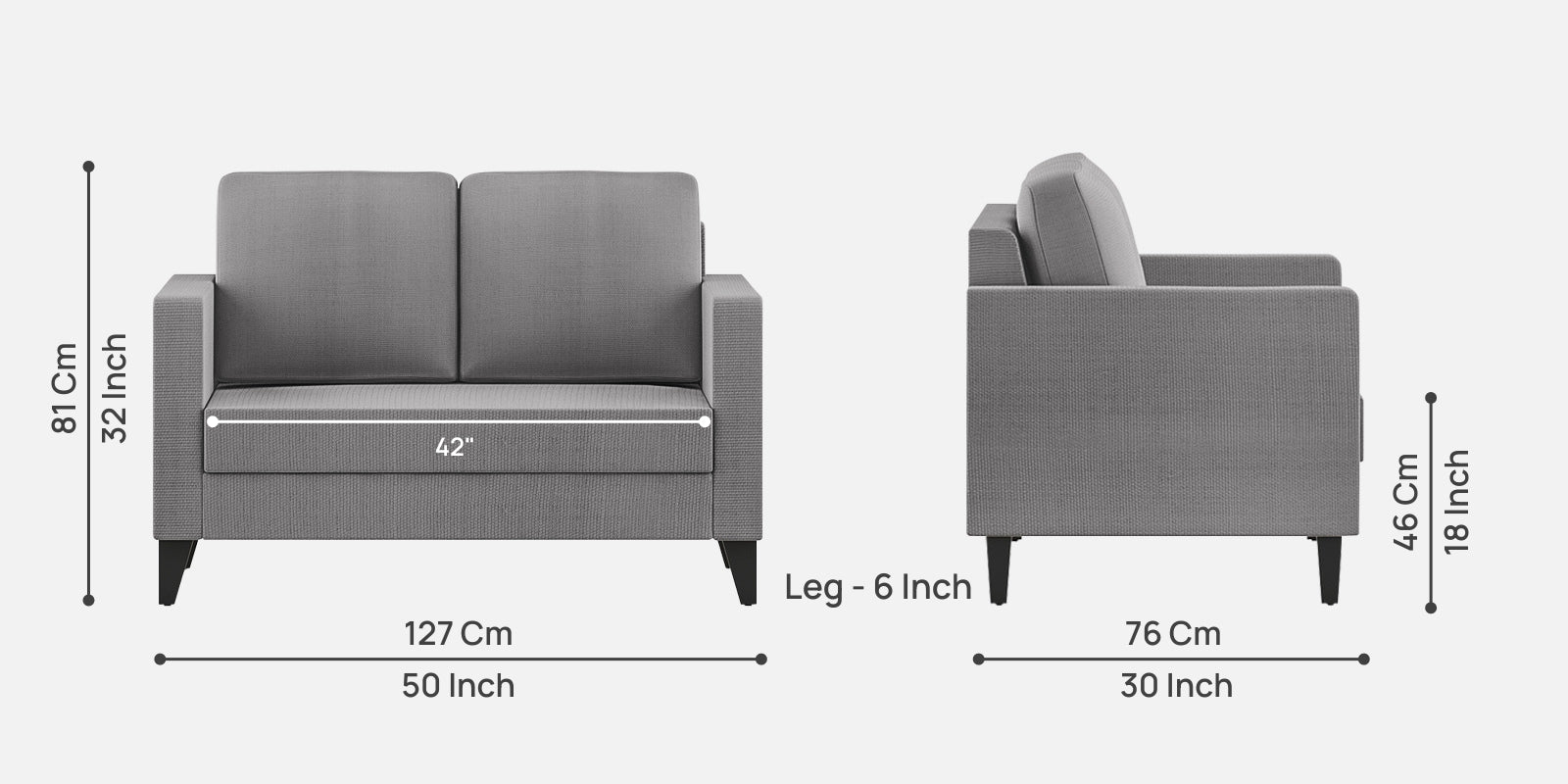 Nori Fabric 2 Seater Sofa In Sudo Grey Colour