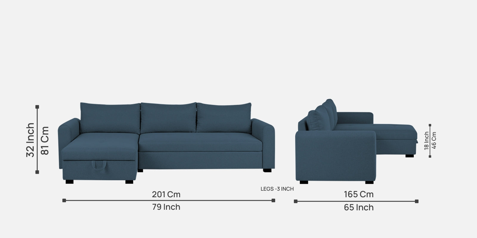 Sigma Fabric RHS Sectional (3+ Lounger) in Light Blue Colour