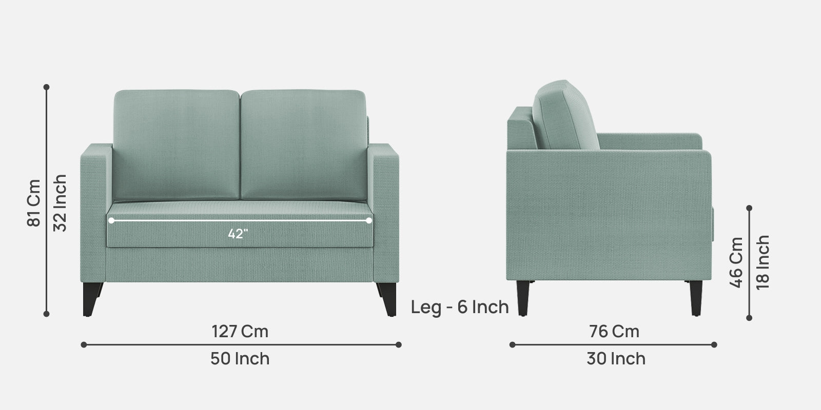 Nori Fabric 2 Seater Sofa In Suka Blue Colour