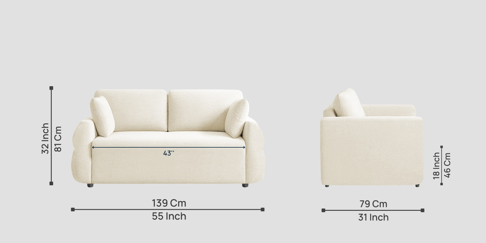 Jack Fabric 2 Seater Sofa In Ivory Cream Colour - Febonic Living