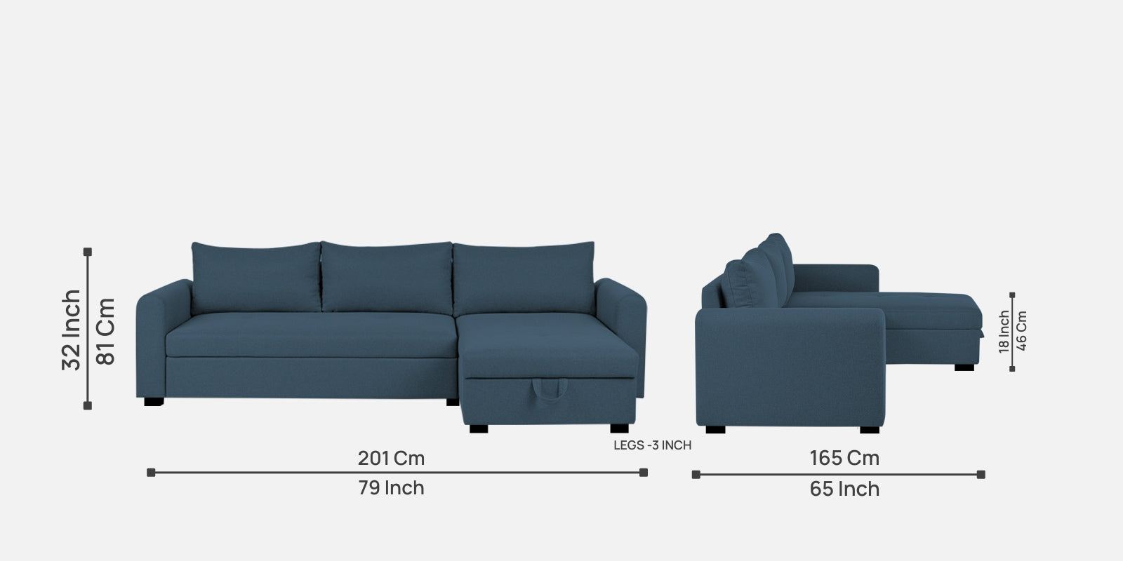 Sigma Fabric LHS Sectional (3+ Lounger) in Light Blue Colour