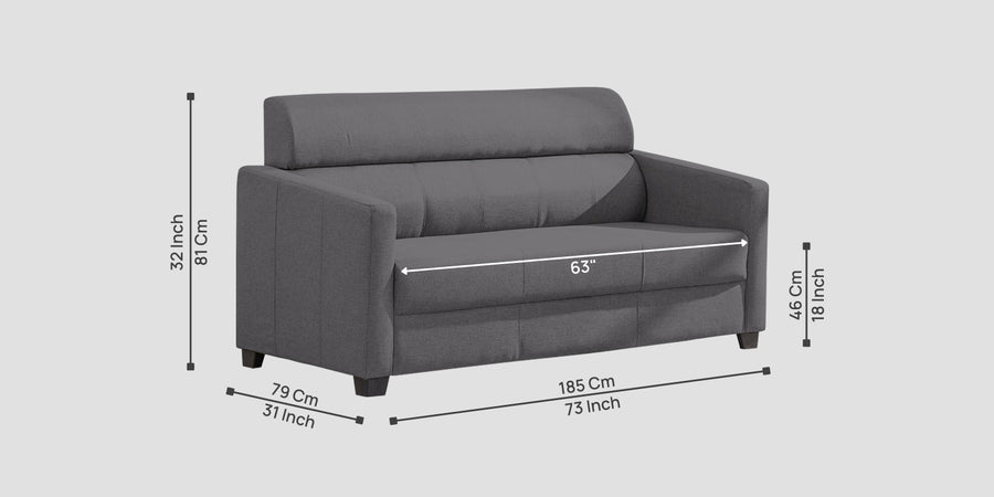 Devo Fabric 3 Seater Sofa In Sudo Grey Colour - Febonic Living