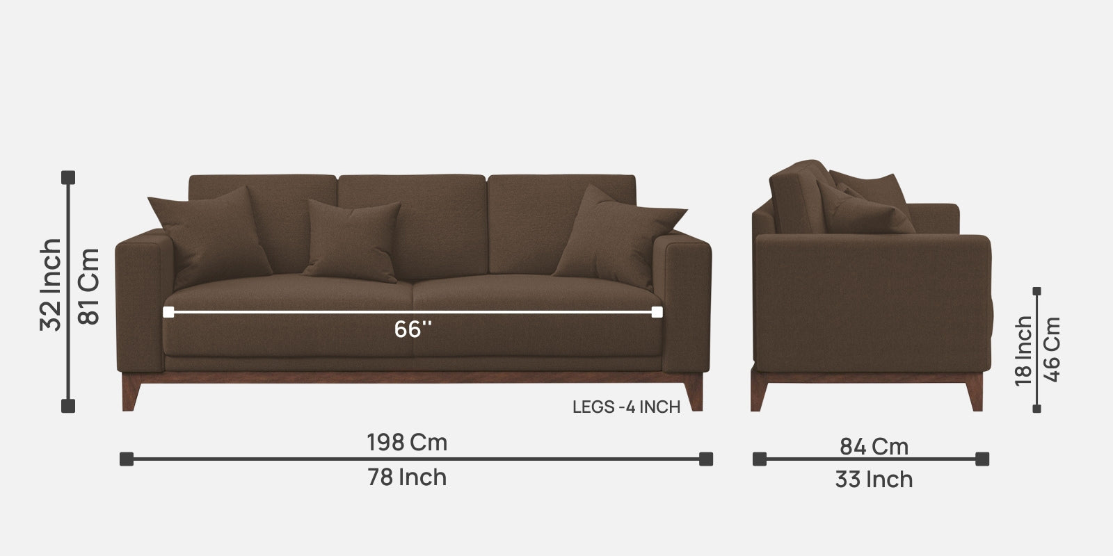 Luca Fabric 3 Seater Sofa in Rosy Brown Colour