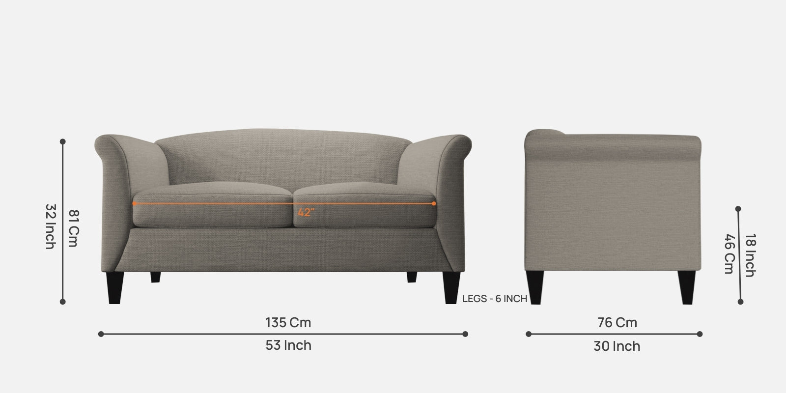 Kimber Fabric 2 Seater Sofa in Ash Grey Colour