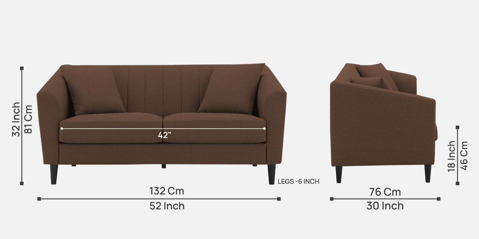 Polon Fabric 2 Seater Sofa In Ash Brown Colour