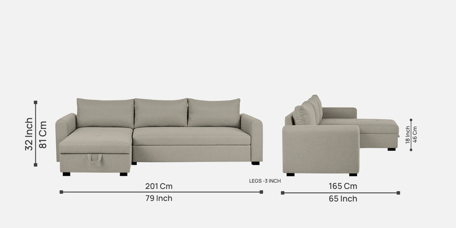Sigma Fabric Rhs Sectional Sofa 3 Lounger In Ash Grey Colour - Febonic Living
