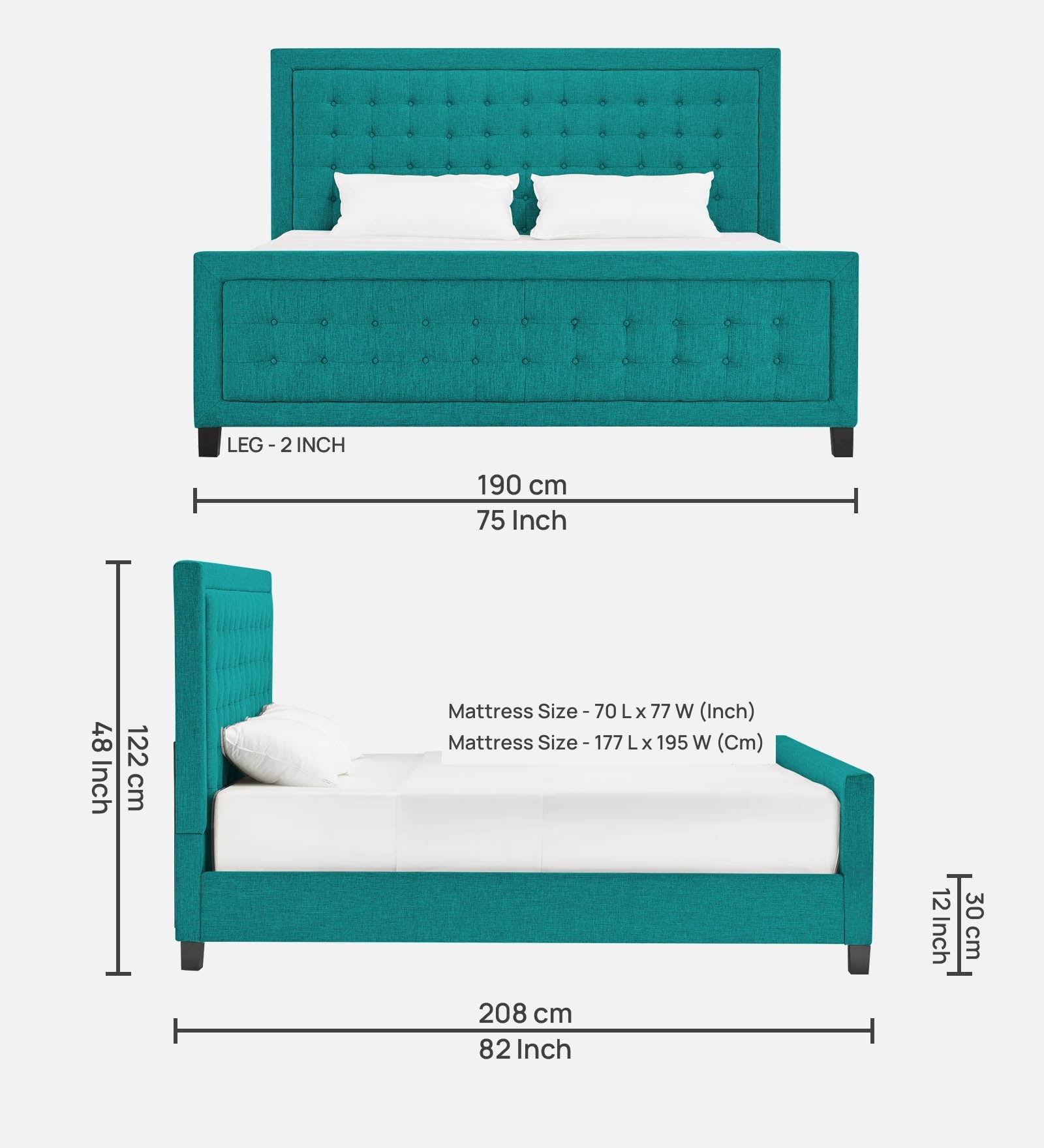 Kaster Fabric King Size Bed In Sea Green Colour