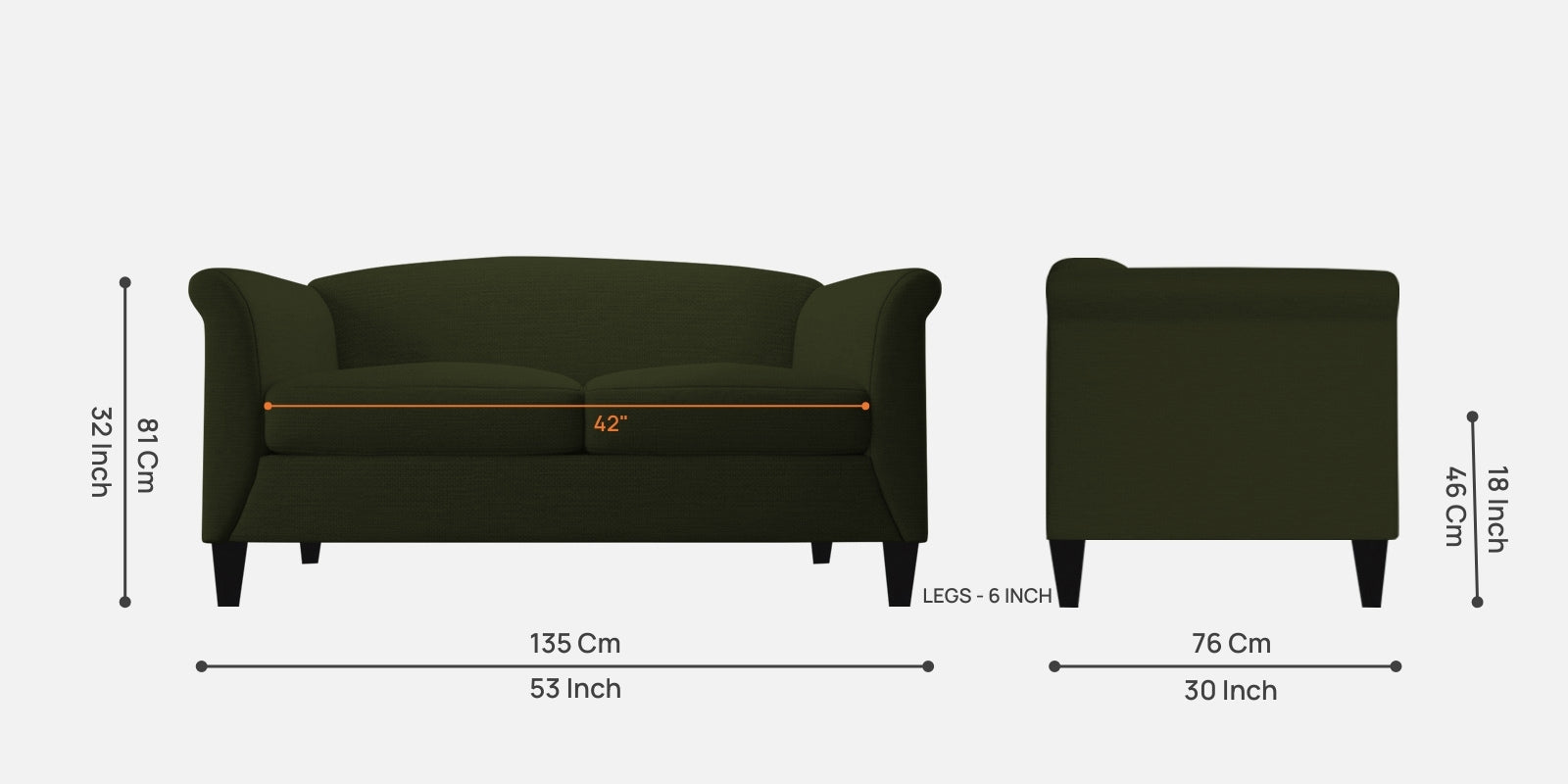 Kimber Fabric 2 Seater Sofa in Olive Green Colour