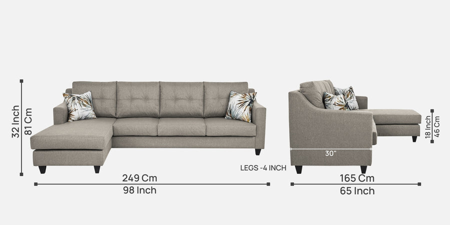 Welly Fabric Rhs Sectional Sofa 3 Lounger In Ash Grey Colour - Febonic Living