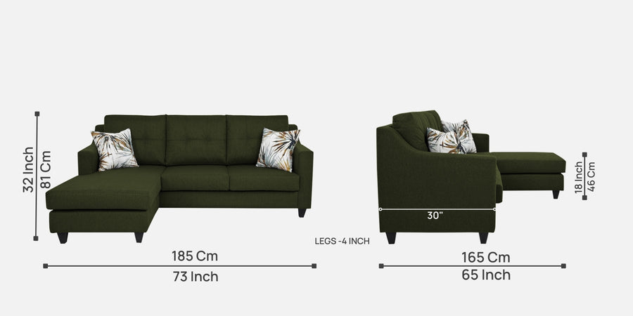 Welly Fabric Rhs Sectional Sofa 2 Lounger In Olive Green Colour - Febonic Living