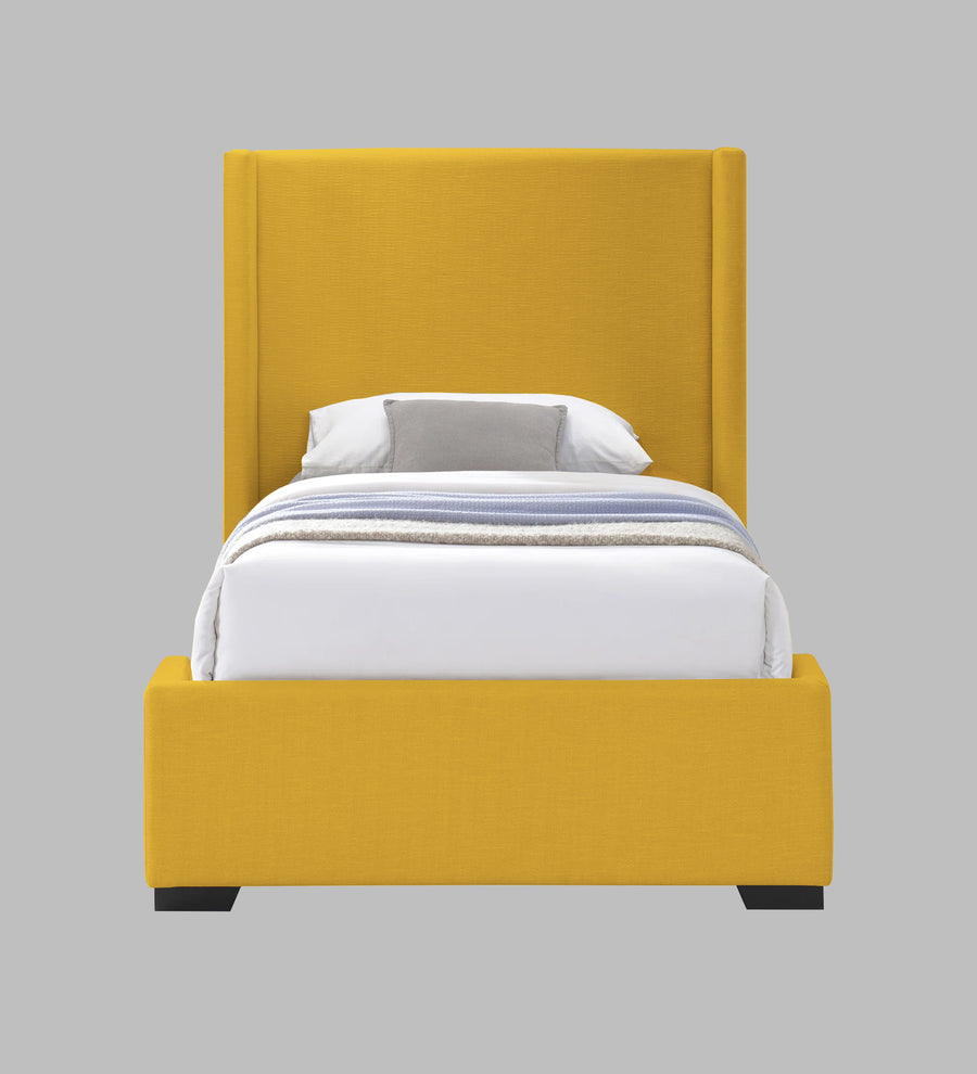 Kirby Fabric Upholstered Single Size Bed In Bold Yellow Colour - Febonic Living