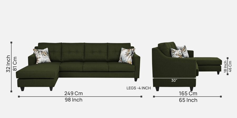 Welly Fabric Rhs Sectional Sofa 3 Lounger In Olive Green Colour - Febonic Living