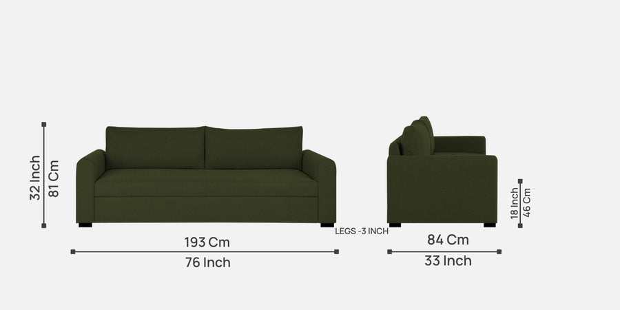 Sigma Fabric 3 Seater Sofa In Olive Green Colour - Febonic Living