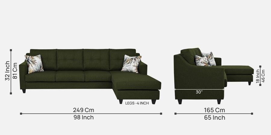 Welly Fabric Lhs Sectional Sofa 3 Lounger In Olive Green Colour - Febonic Living