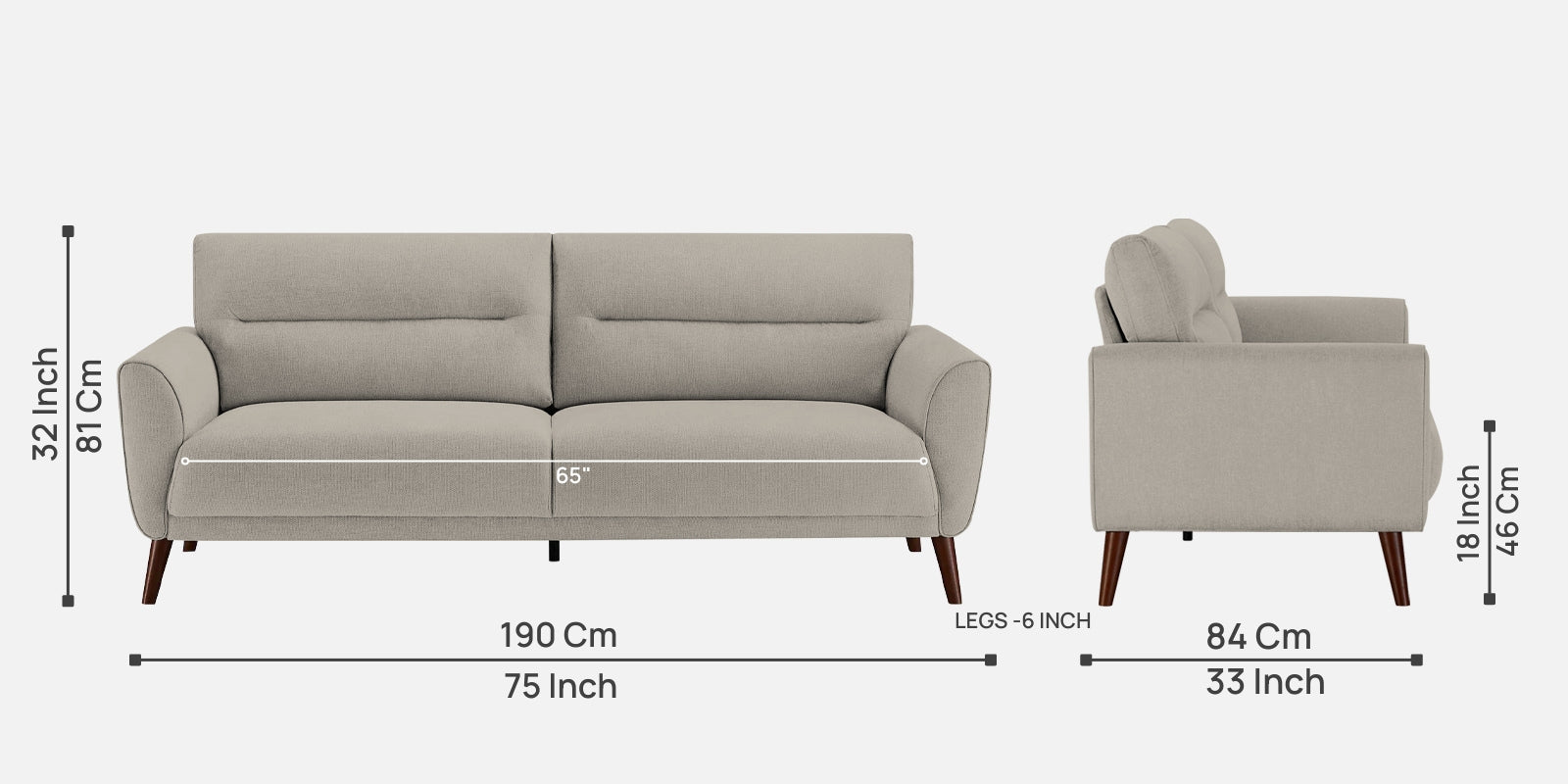 Castro Fabric 3 Seater Sofa in Lit Grey Colour