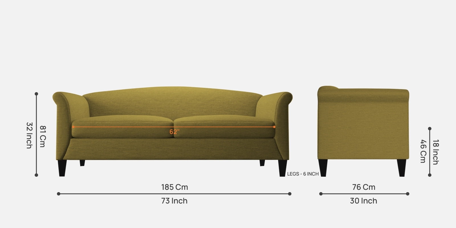 Kimber Fabric 3 Seater Sofa in Parrot Green Colour