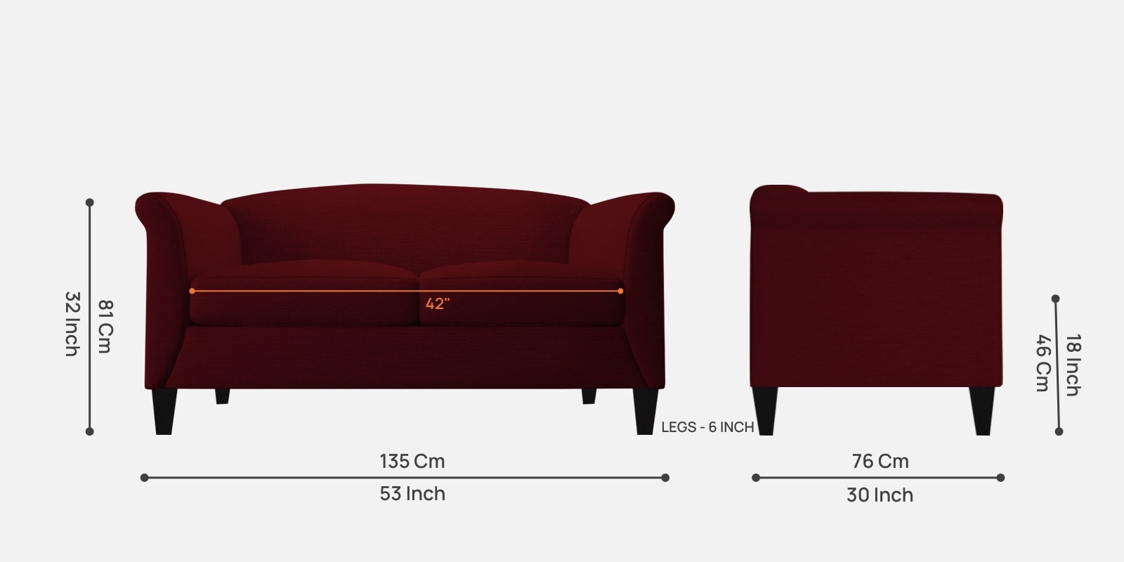 Kimber Fabric 2 Seater Sofa in Ruby Red Colour