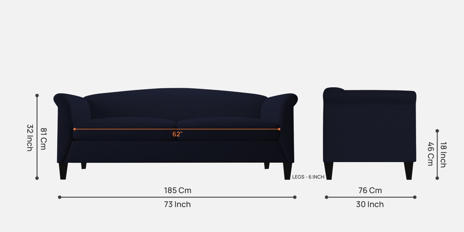 Kimber Fabric 3 Seater Sofa in Royal Blue Colour