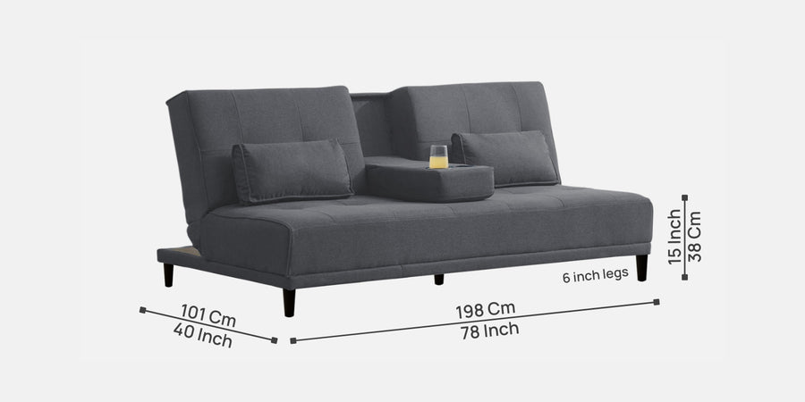 Jerry Fabric 3 Seater Convertible Sofa Cum Bed In Maba Gray Colour - Febonic Living