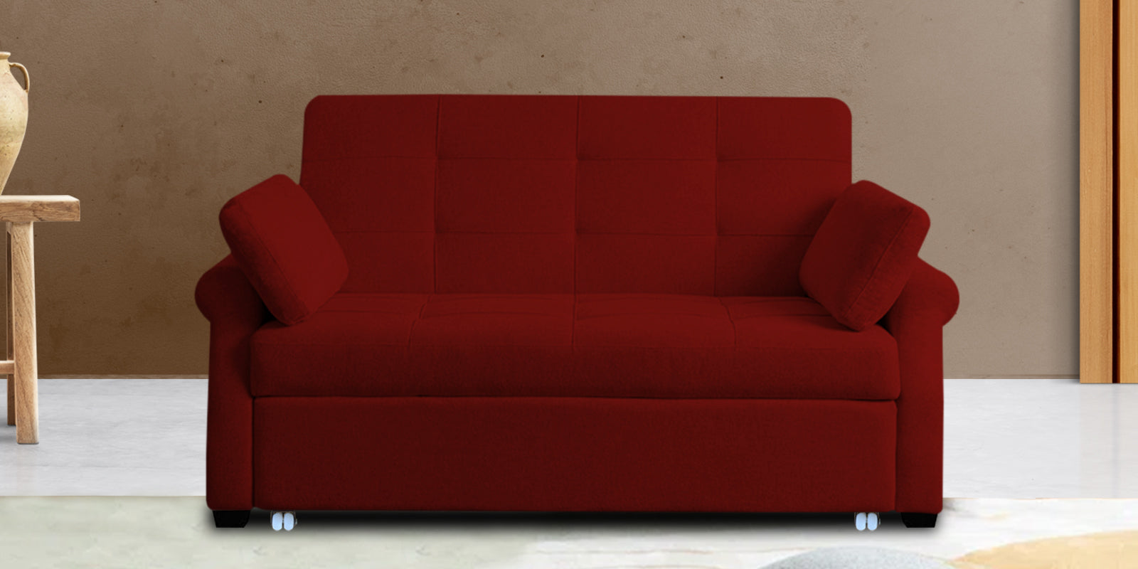 Fornia Fabric 2 Seater Pull Out Sofa Cum Bed In Blood Maroon Colour