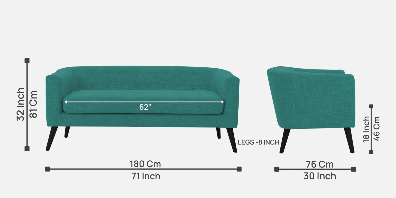 Casper Fabric 3 Seater Sofa in Sea Green Colour