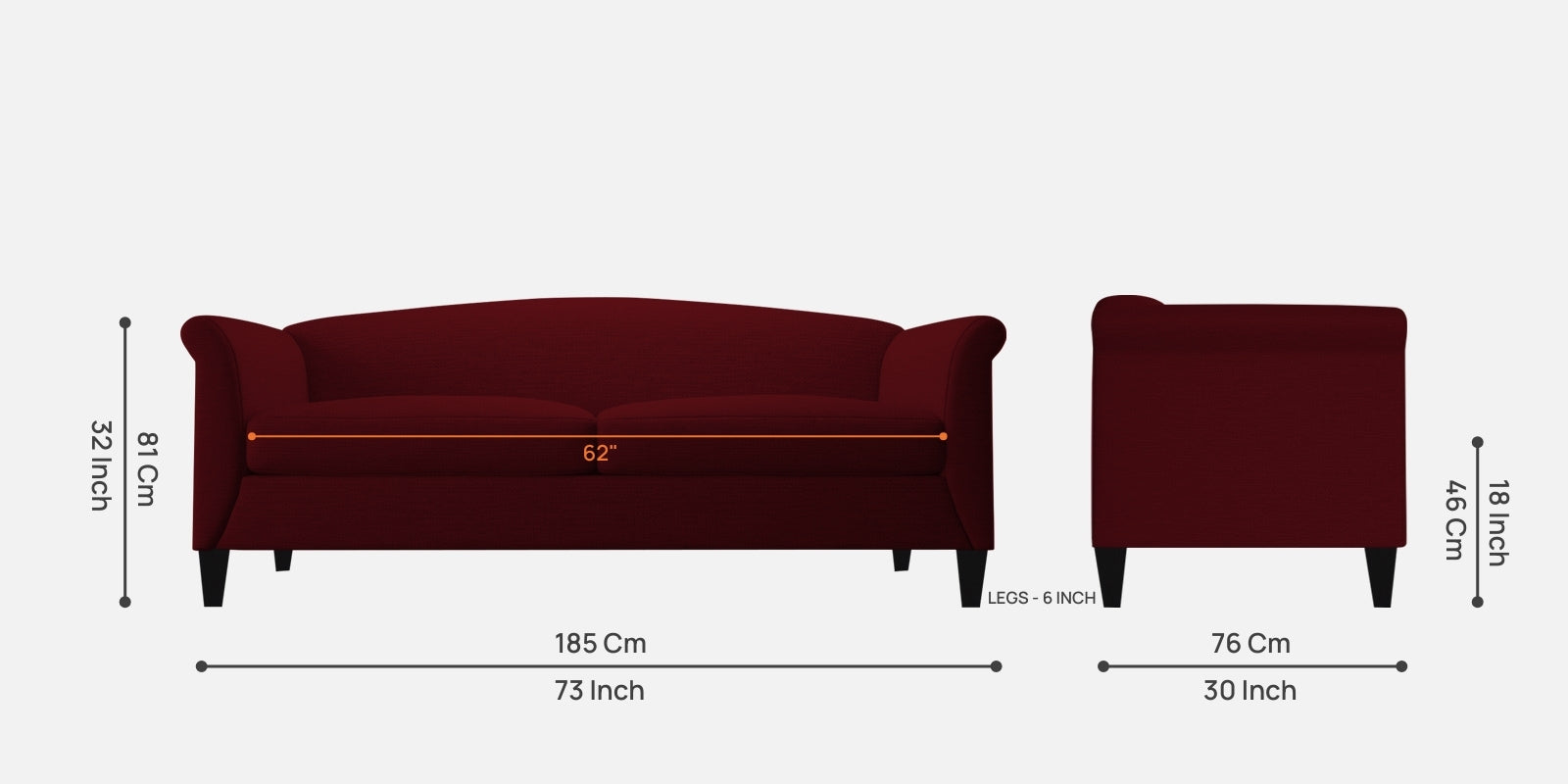 Kimber Fabric 3 Seater Sofa in Ruby Red Colour