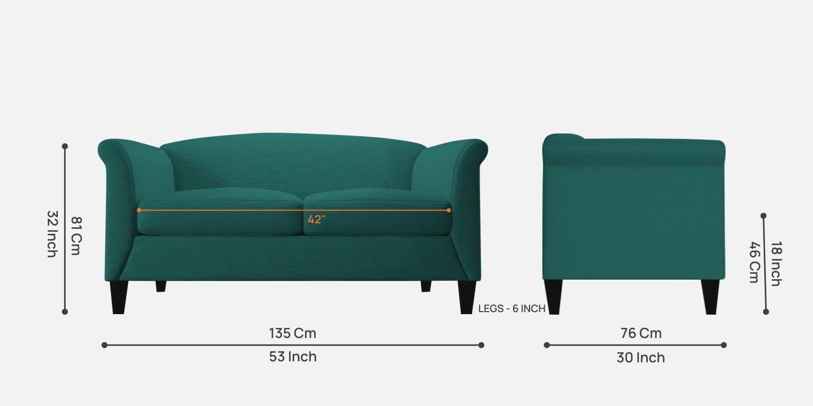 Kimber Fabric 2 Seater Sofa in Sea Green Colour