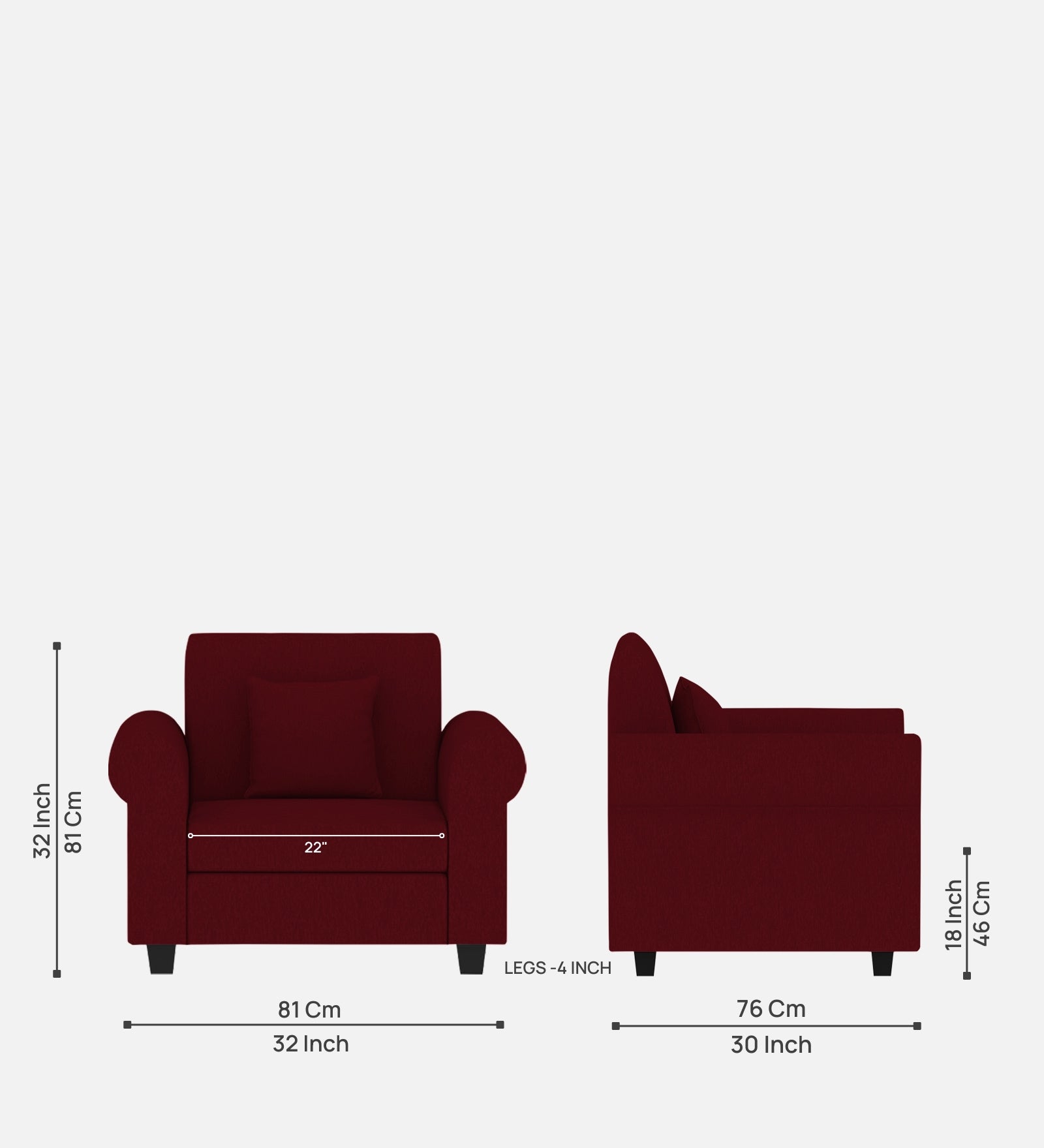 Derado Fabric 1 Seater Sofa in Ruby Red Colour