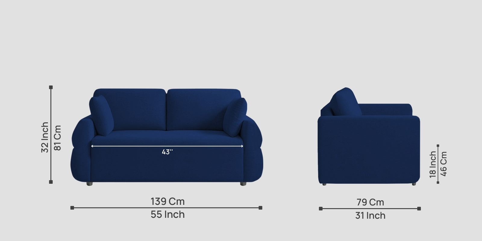 Jack Fabric 2 Seater Sofa In Royal Blue Colour