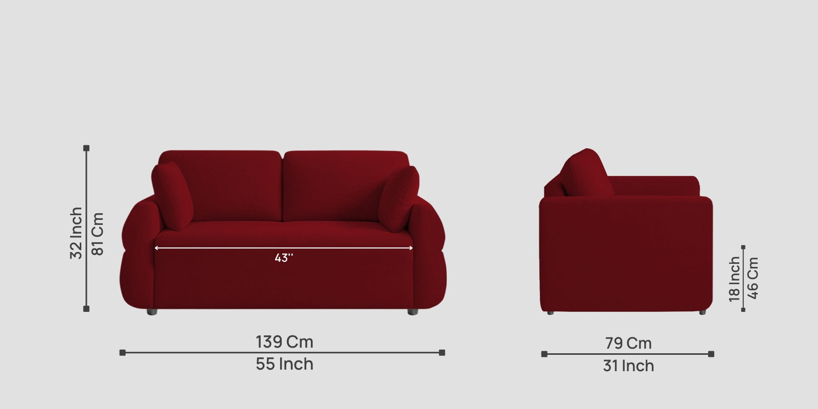 Jack Fabric 2 Seater Sofa In Ruby Red Colour - Febonic Living
