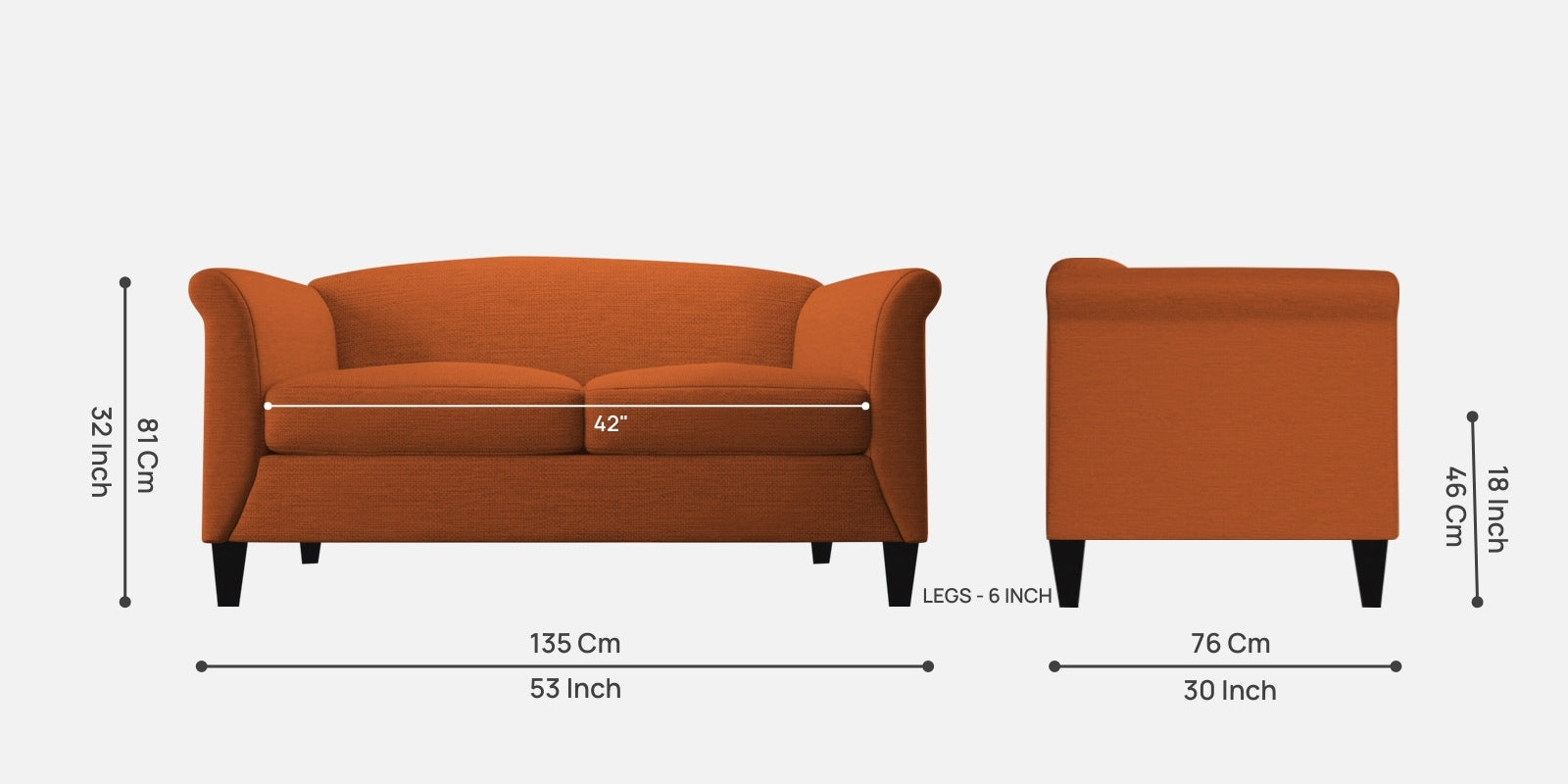 Kimber Fabric 2 Seater Sofa in Vivid Orange Colour