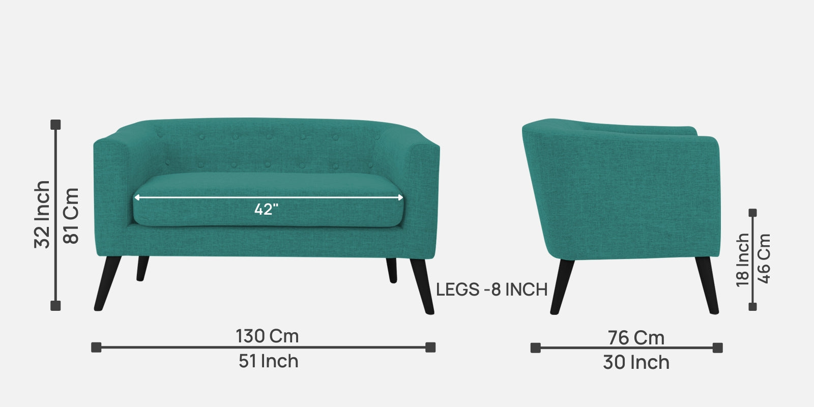 Casper Fabric 2 Seater Sofa in Sea Green Colour