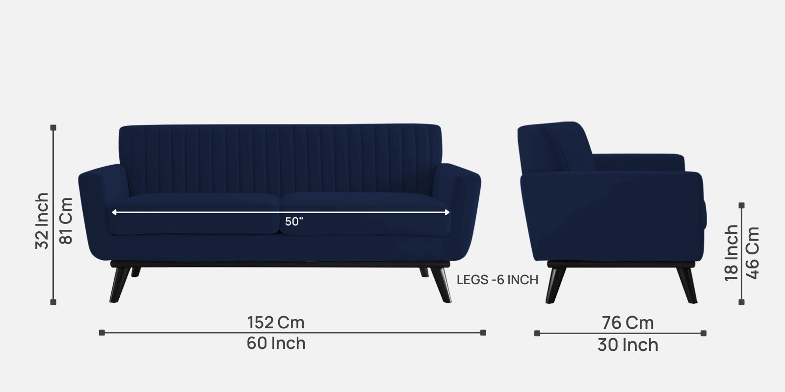 Tucker Velvet 2 Seater Sofa In Indigo Blue Colour