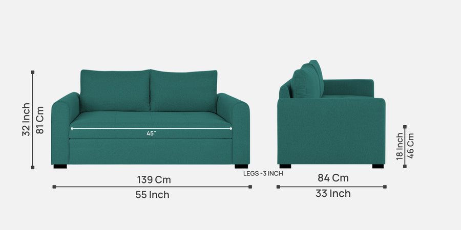 Sigma Fabric 2 Seater Sofa In Sea Green Colour - Febonic Living