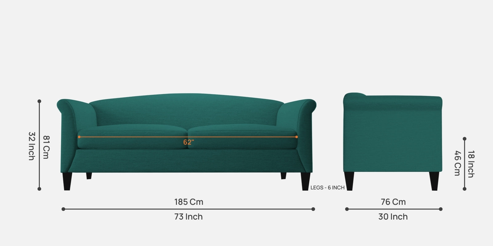 Kimber Fabric 3 Seater Sofa in Sea Green Colour