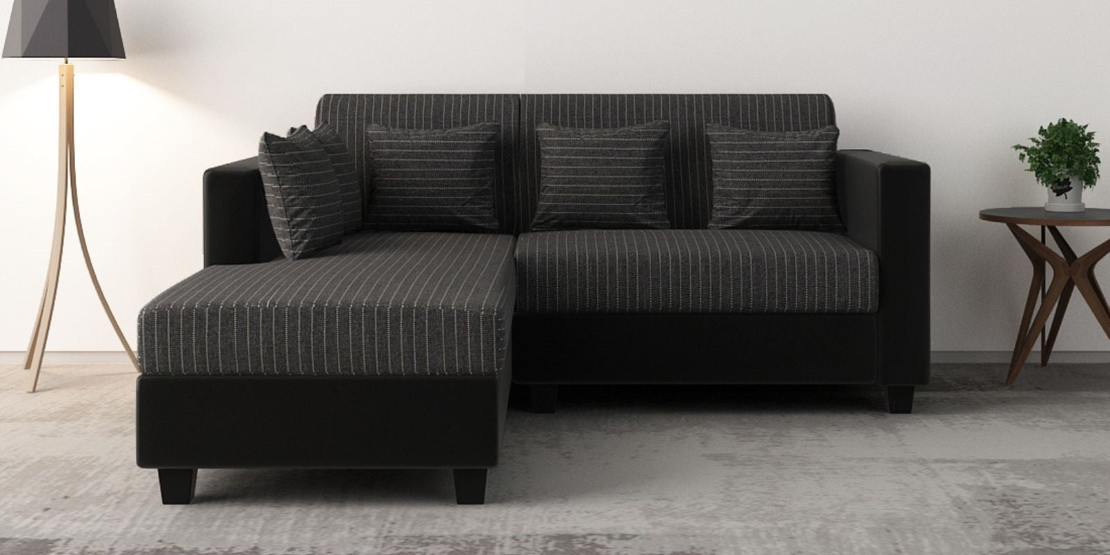 Baley Fabric RHS Sectional Sofa (2 + Lounger) In Lama Black Colour