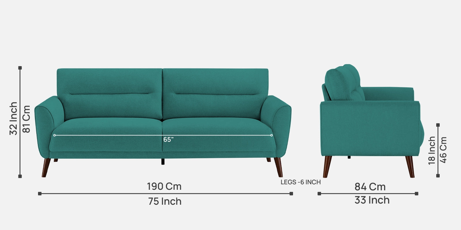 Castro Fabric 3 Seater Sofa in Sea Green Colour