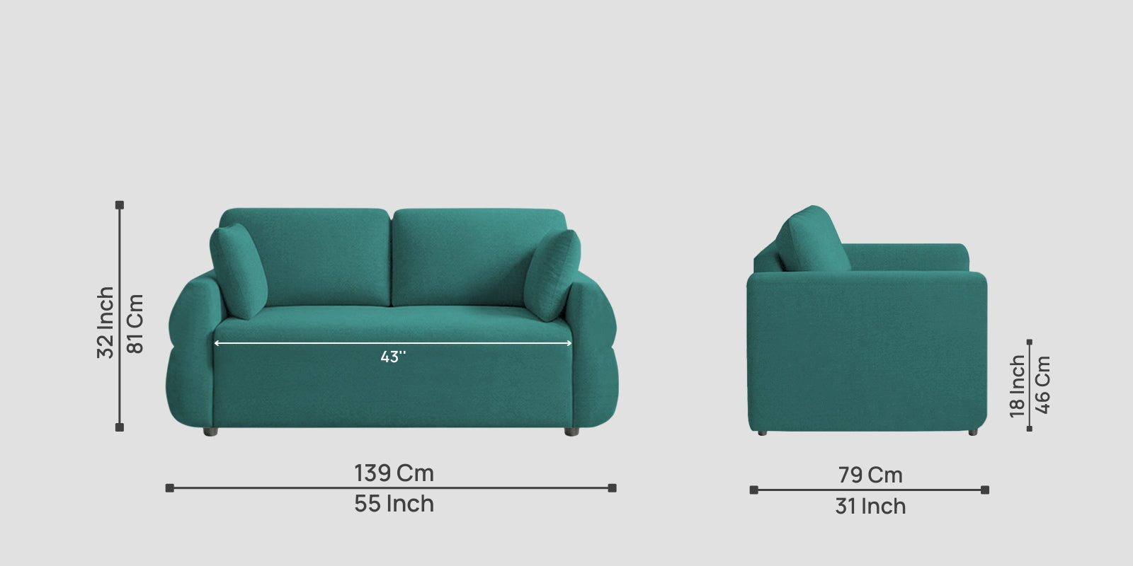 Jack Fabric 2 Seater Sofa In Sea Green Colour