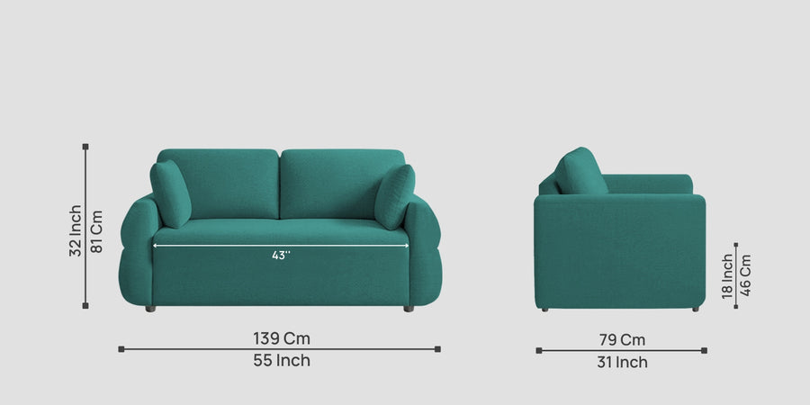 Jack Fabric 2 Seater Sofa In Sea Green Colour - Febonic Living